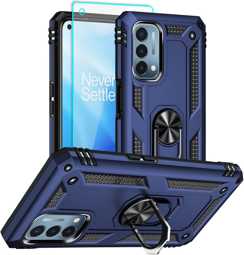 Aozuoton Oneplus Nord N200 5G Case: Military Grade 16Ft Drop Tested, Ring Shockproof Protective Cover with HD Screen Protector, Blue  Yanmen Oneplus Nord N200 5G Case Blue  