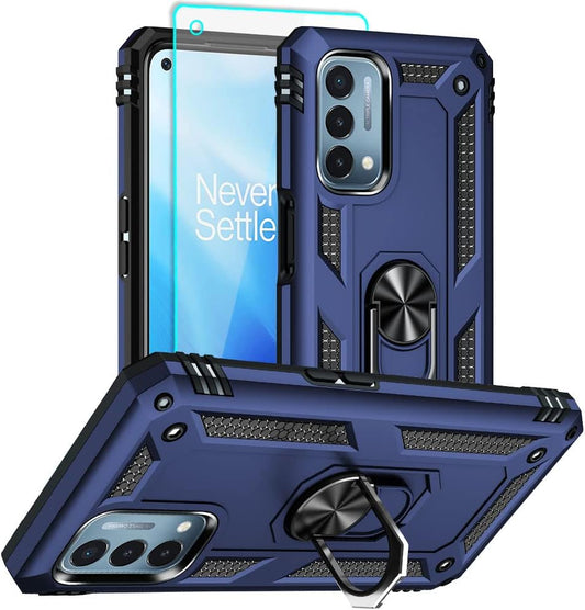 Aozuoton Oneplus Nord N200 5G Case: Military Grade 16Ft Drop Tested, Ring Shockproof Protective Cover with HD Screen Protector, Blue  Yanmen Oneplus Nord N200 5G Case Blue  