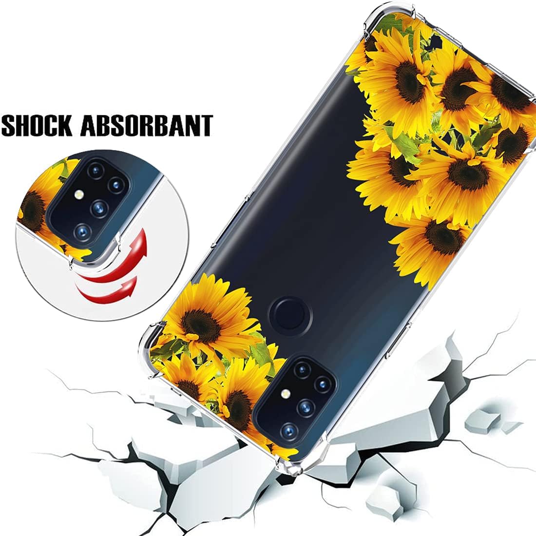Vokuha for Oneplus Nord N10 5G Case, Oneplus N10 5G Case for Girls Women, Clear Slim Shockproof Pattern Soft Flexible TPU Rubber Back Phone Protective Cover Cases for Oneplus Nord N10 5G (Sunflower)  Vokuha   