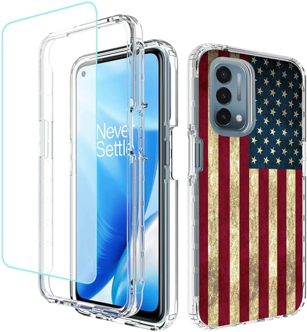 Bohefo Case for Oneplus Nord N200 5G Case, DE2117 Case with Tempered Glass Screen Protector, Full Body Cute Floral Bumper Shockproof Protective Phone Case Cover for Oneplus Nord N200 5G (Flag)  Bohefo   