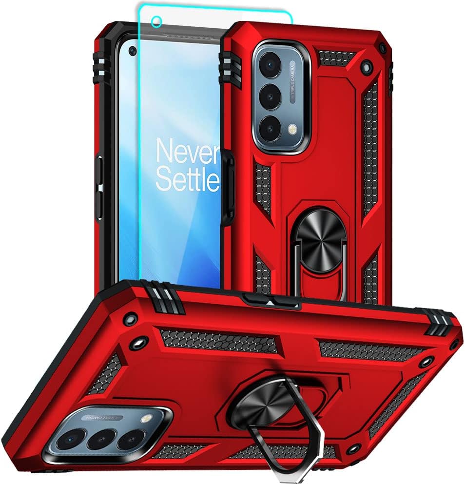Aozuoton Oneplus Nord N200 5G Case: Military Grade 16Ft Drop Tested, Ring Shockproof Protective Cover with HD Screen Protector, Blue  Yanmen Oneplus Nord N200 5G Case Red  