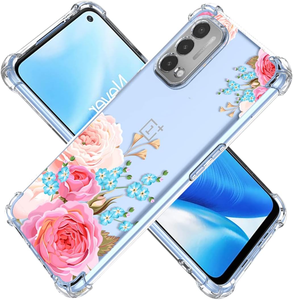 KOARWVC Case for Oneplus Nord N200 Case, Oneplus N200 DE2117 Case Clear with Design Soft TPU Shock Absorption Slim Floral Pattern Protective Back Cover Cases for Oneplus Nord N200 (Flower Butterfly)  KOARWVC Roseflower  