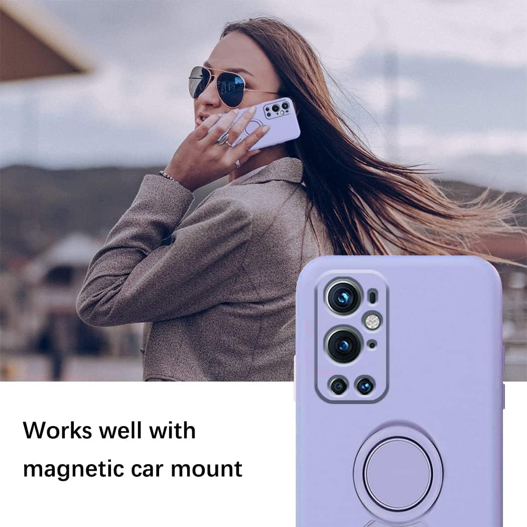 Compatible with Oneplus 9 Pro Case with Creative Astronaut Pattern Holder Green, Oneplus 9 Pro Phone Case with Ring Kickstand Silicone Shockproof Soft TPU Protective Slim Cover (Purple)  Wousunly   