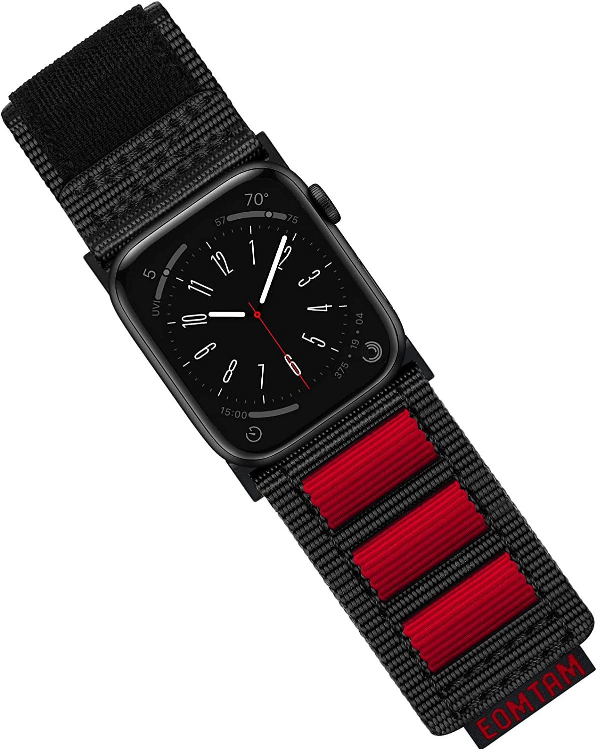 EOMTAM Width 30MM Men Soft Nylon Strap for Apple Watch Band Ultra 49Mm 45Mm 44Mm 42Mm 41Mm 40Mm 38Mm, Rugged Sport Woven Adjustable Wristband for Iwatch Series 8 SE 7 6 5 4 3  EOMTAM Black-Red2 42/44/45/49MM 