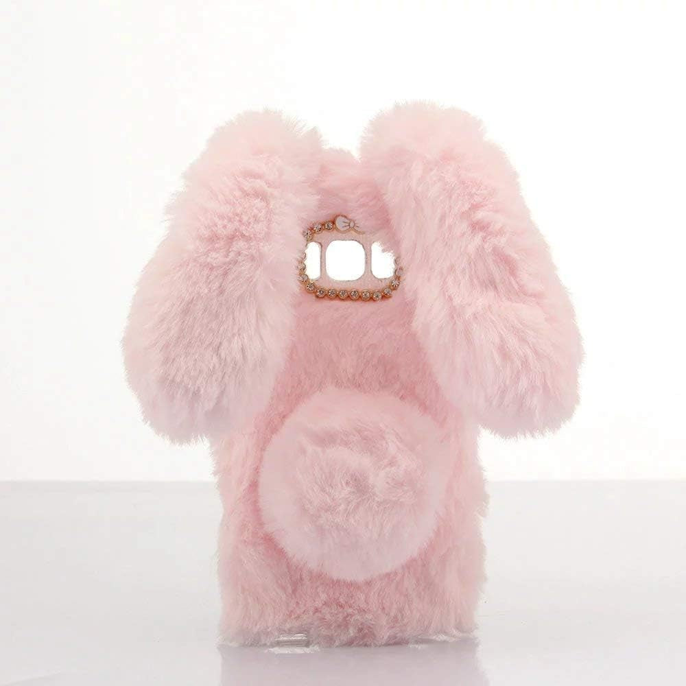 LG V40 Thinq Case, LG V40 Case,Lovely Warm Handmade Bunny Furry Luxury Bling Crystal Rhinestone Soft Beaver Rex Rabbit Ear Fur Case for LG V40 (Pink)  YuXia   