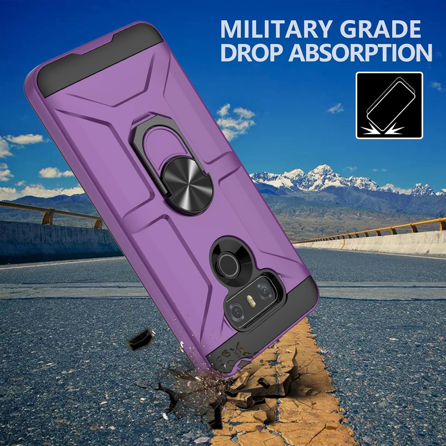 GAMEMIUZ LG G6 Case, LG G6 Case with [3X Tempered Glass Screen Protector], Built-In Ring Kickstand and Magnetic Car Mount Shockproof Dropproof Military Grade Armor Rugged Case for LG G6 - Purple  Gamemi   