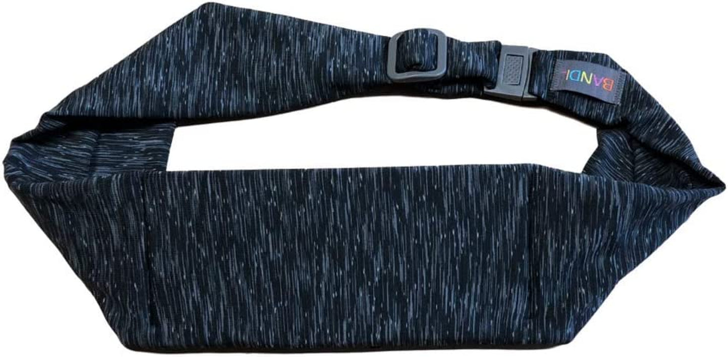 BANDI Large Travel and Running Belt, Securely Carry Keys, Phone, Medicine, Money or Food While You Exercise or Travel within Its Sleek 3 Pocket Design, Size 7.5 Inch by 3.5 Inch Black Solid One Size  BANDI WEAR LLC Strata Black/Gray  