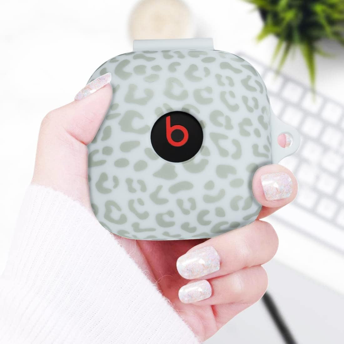 Beats Fit Pro Case Cover, Gawnock Soft Silicone Leopard Print Case for Apple Beats Fit Pro 2021 Shockproof Protective Earbuds Case with Keychain for Women Girl (Light Green Leopard/Cheetah)  Gawnock   