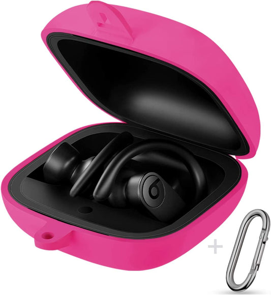 GEAK Portable Powerbeats Pro Case, 360° Protection Shockproof Soft Silicone Cover with Keychain Compatible for Beats Powerbeats Pro 2019, Rose Pink  GEAK   