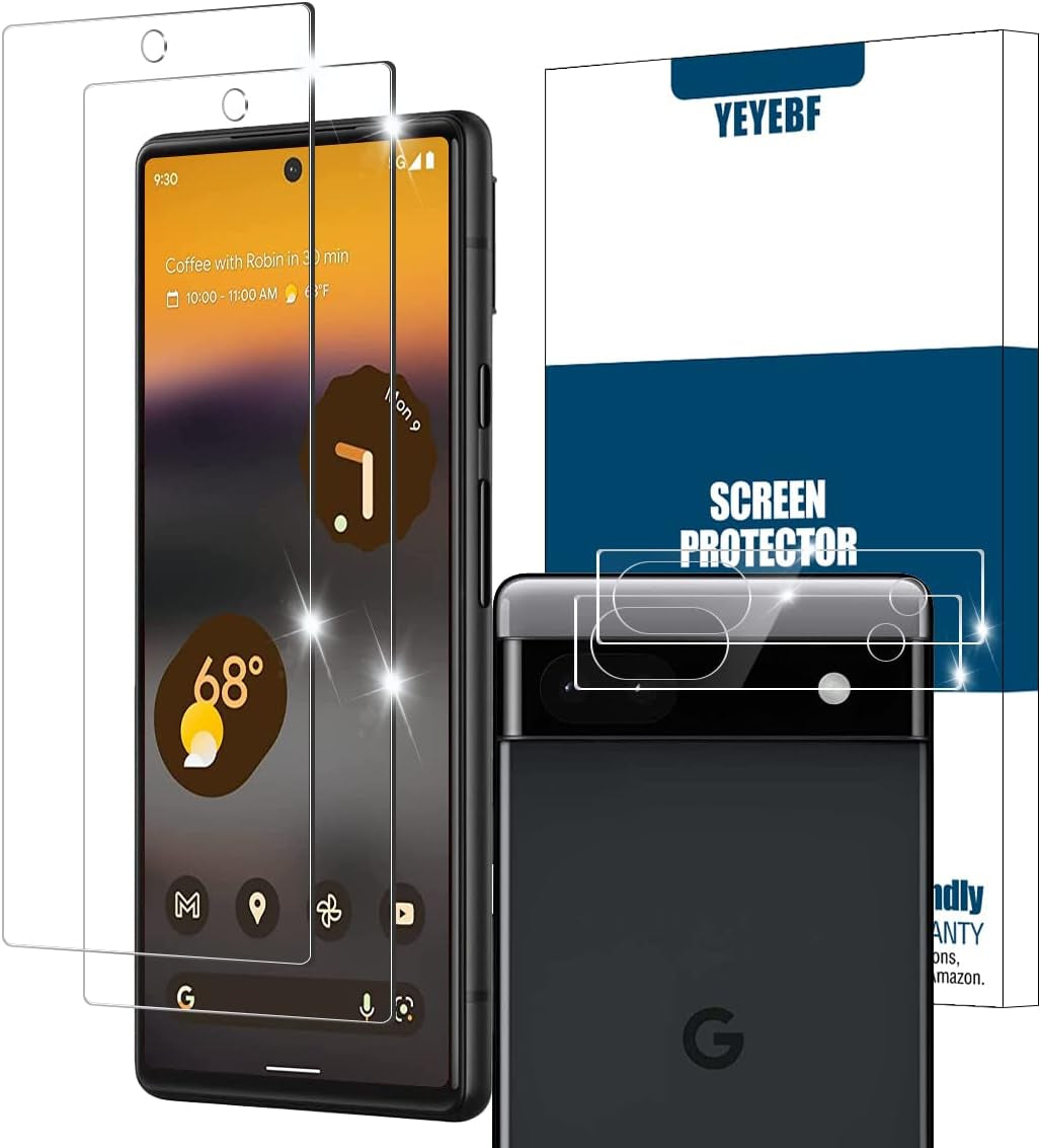 YEYEBF Google Pixel 6 5G Screen Protector + Camera Lens Protectors, [2+2 Pack] Full Coverage Tempered Glass Screen Protector for Pixel 6 [Case-Friendly][Anti-Shatter][3D Glass]  YEBF Transparent Google Pixel 6A 