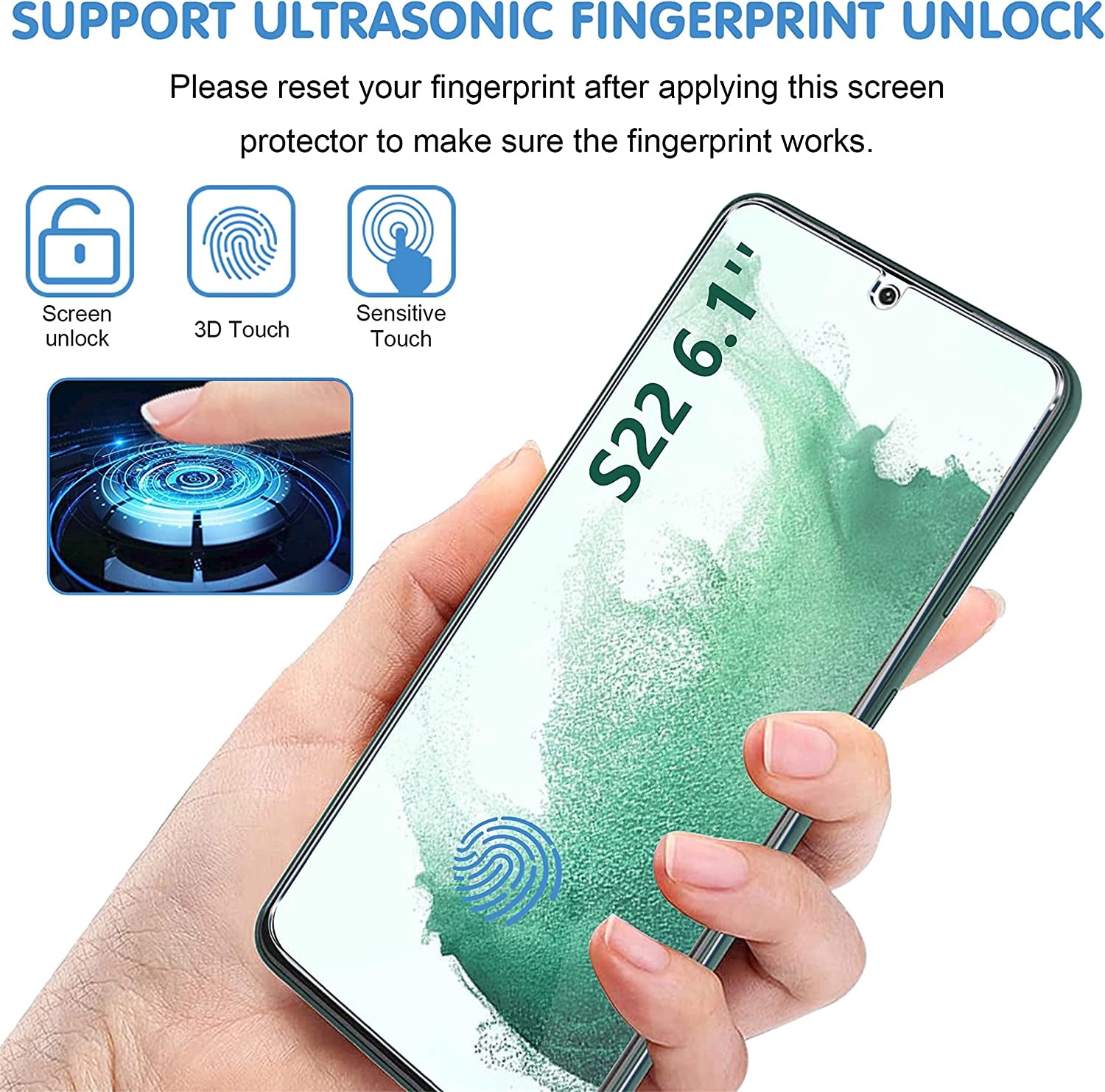 Arshek [3+3 Pack] Glass Screen Protector for Samsung Galaxy S22 5G, 9H Tempered Glass, Ultrasonic Fingerprint Compatible, HD Clear, Case Friendly for Galaxy S22 Glass Screen Protector  Arshek   