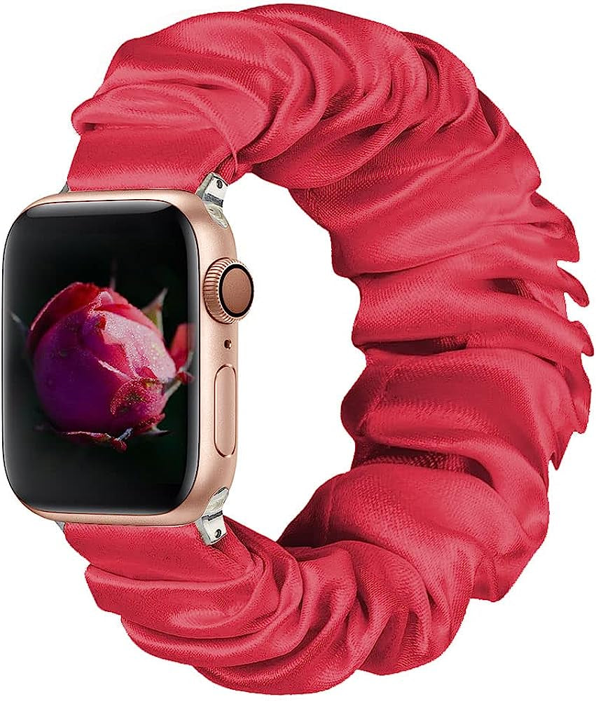 BMBMPT Scrunchie Elastic Watch Band Compatible with Apple Watch Band 38Mm 40Mm 41Mm 42Mm 44Mm 45Mm Cloth Soft Pattern Printed Fabric Wristband for Iwatch Series 8 7 6 5 4 3 2 1 SE  BMBMPT Red 42mm/44mm/45mm Large size 