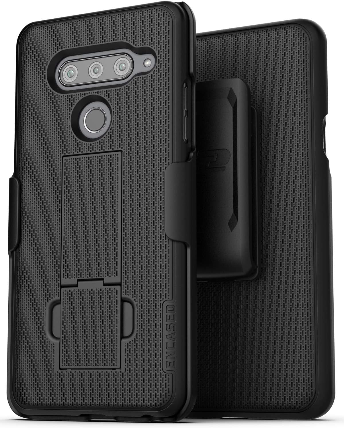 Encased Thin Fit Phone Case for LG V40 Thinq - (Duraclip XC) Holster Shell Combo Belt Clip with Rotating Holster, Black (2018 Release)  Encased   
