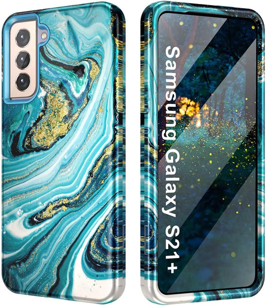 Lamcase for Galaxy S21 plus 5G Case, Heavy Duty Shockproof Hybrid Hard PC Soft TPU Bumper Three Layer Drop Protection Anti-Fall Cover for Samsung Galaxy S21+/S21 plus 5G 6.7 Inch, Blue Gilt  Lamcase   