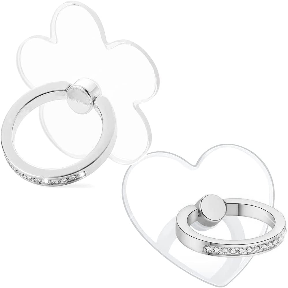 WOGROO Cell Phone Ring Holder Stand Compatible All Mobile Phones or Phone Cases, Transparent Phone Ring Holder Finger Kickstand 360°Degree Rotation Clear Phone Ring Grip, 2 Silver  WOGROO   