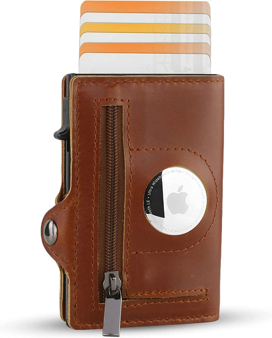 Xtravals RFID Blocking Genuine Minimalist Leather Airtags Wallets for Men and Women with Zipper Pocket with 10 Slot Credit Cards  Xtravals   