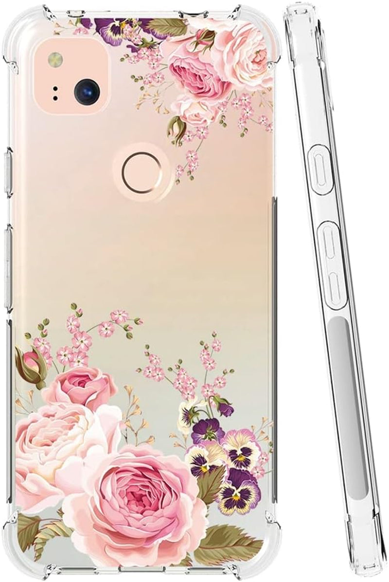 Yerebel Case for Google Pixel 4A (Not Fit Pixel 4A 5G) G025J, GA02099 Cute Case, Clear Flexible Bumper TPU Soft Rubber Silicone Cover Phone Case for Google Pixel 4A (Roseflower)  Yerebel   