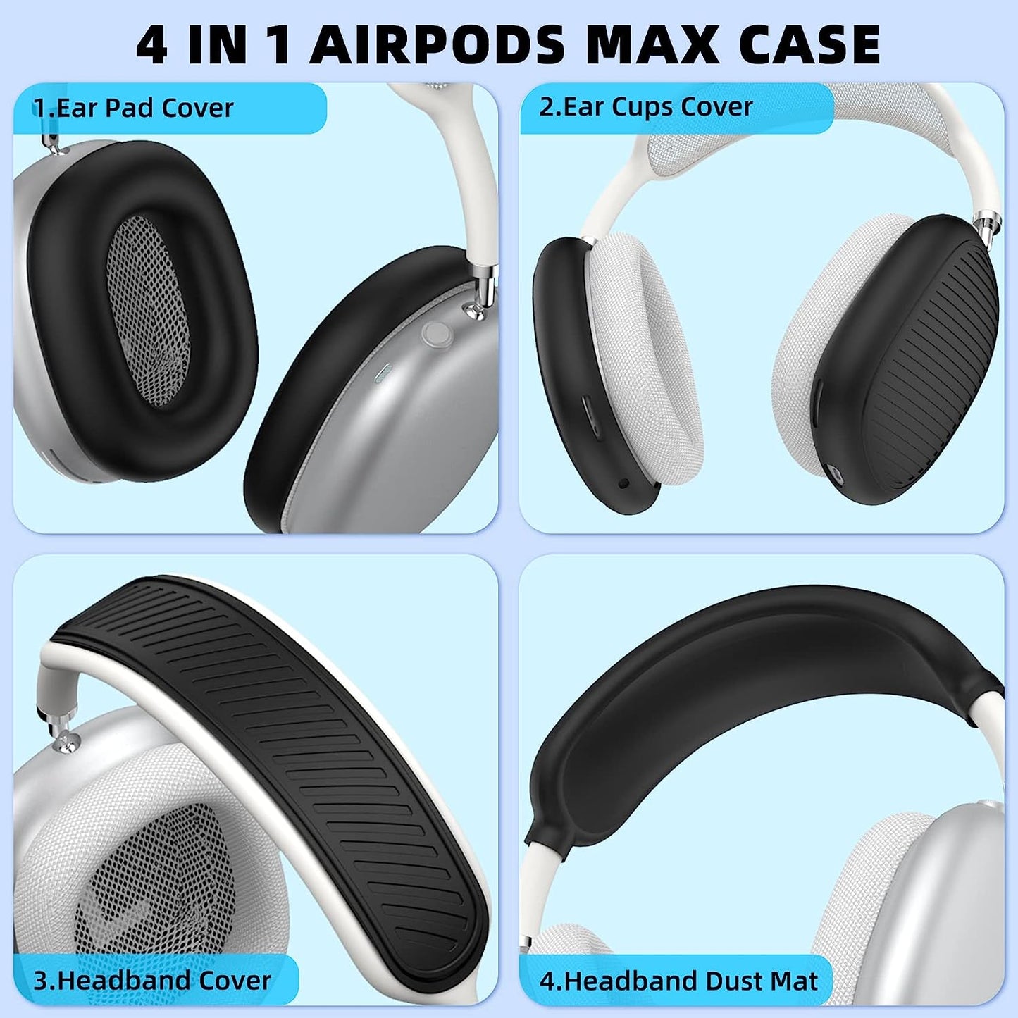 WOOPIT 4 Set Airpods Max Case Cover,Silicone Case for Airpods Max Headphones,Anti-Scratch Ear Pad Cover/Ear Cover/Headband Cover/Soft Headband Cushion Protector Accessories for Apple Airpods Max  WOOPIT   