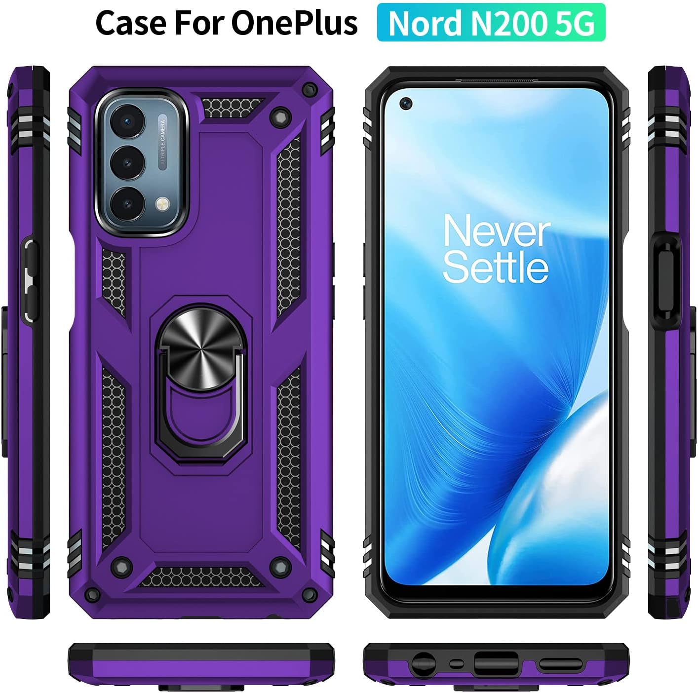 SKTGSLAMY for Oneplus Nord N200 5G Case,With Screen Protector,[Military Grade] 16Ft. Drop Tested Cover with Magnetic Kickstand Car Mount Protective Case for Oneplus Nord N200 5G, Purple  SKTGSLAMY   