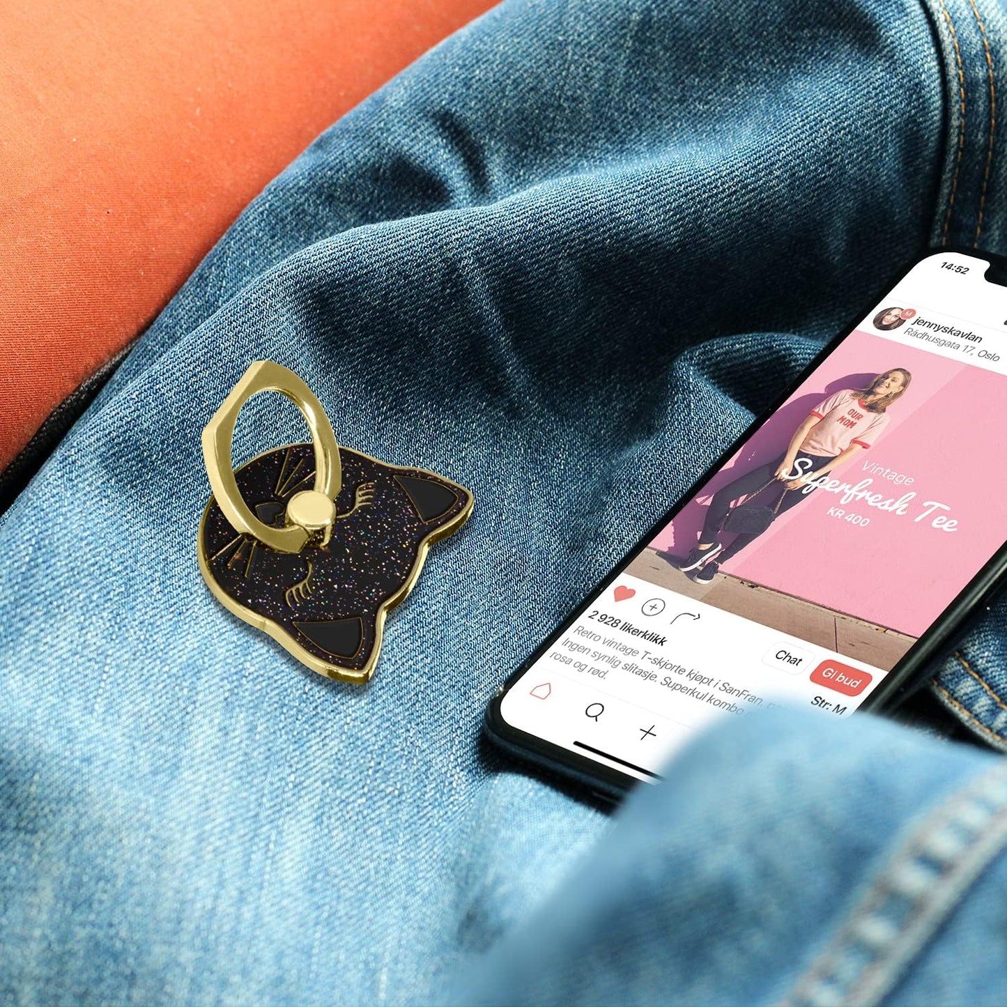 Cellphone Ring Holder Finger Kickstand (2 Pack) - Ifab 360° Rotation/Sturdy/Reusable/Grip/Stand/ Universal - Compatible with All Smartphones - Cat Black  ifab   