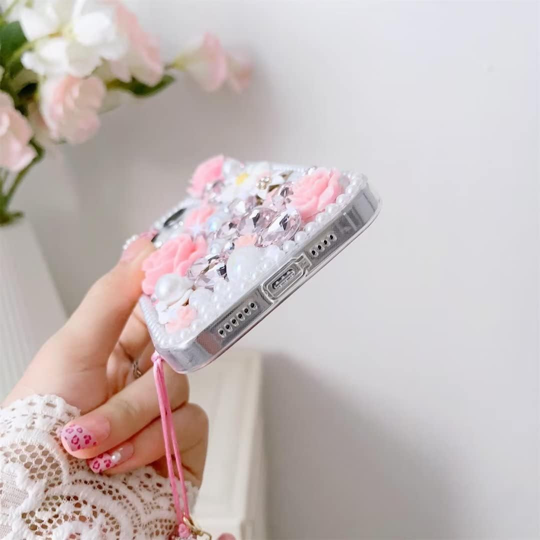 Threesee for Galaxy Note 20 Ultra Bling Case,Luxury Crystal Rhinestone Flowers Glitter Diamond Pearl Women Girls Kids Case Cover with Lanyard for Samsung Galaxy Note 20 Ultra  Threesee   