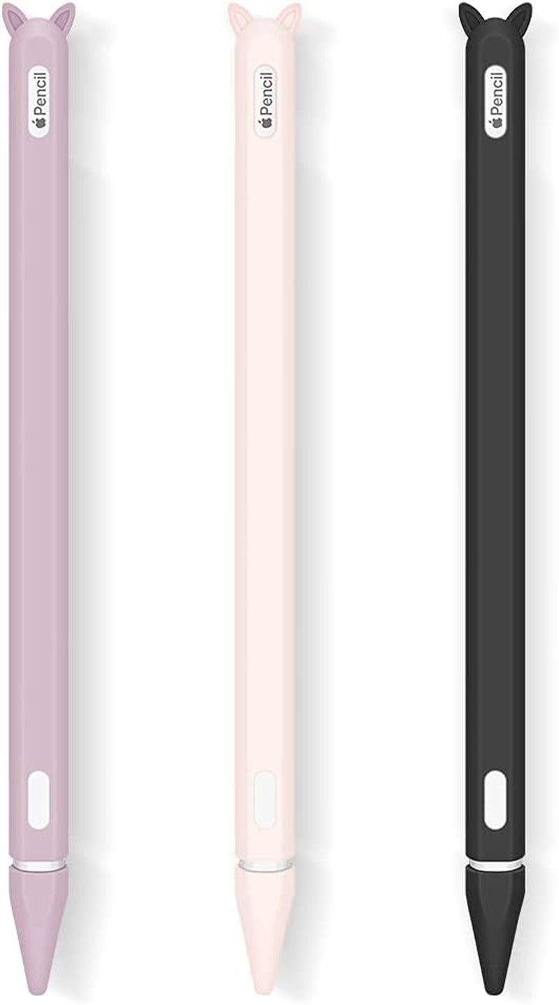 3 Pack Silicone Case for Apple Pencil 2Nd Generation Holder Sleeve Skin Cover Accessories for Ipad Pro 11 12.9 Inch 2018,Cute Soft Grip Pouch Cap Holder and 3 Protective Nib Covers-Purple,Pink,Black  2Cat-pencil-Pink+purple+black   