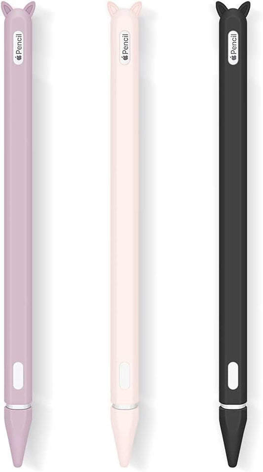 3 Pack Silicone Case for Apple Pencil 2Nd Generation Holder Sleeve Skin Cover Accessories for Ipad Pro 11 12.9 Inch 2018,Cute Soft Grip Pouch Cap Holder and 3 Protective Nib Covers-Purple,Pink,Black  2Cat-pencil-Pink+purple+black   