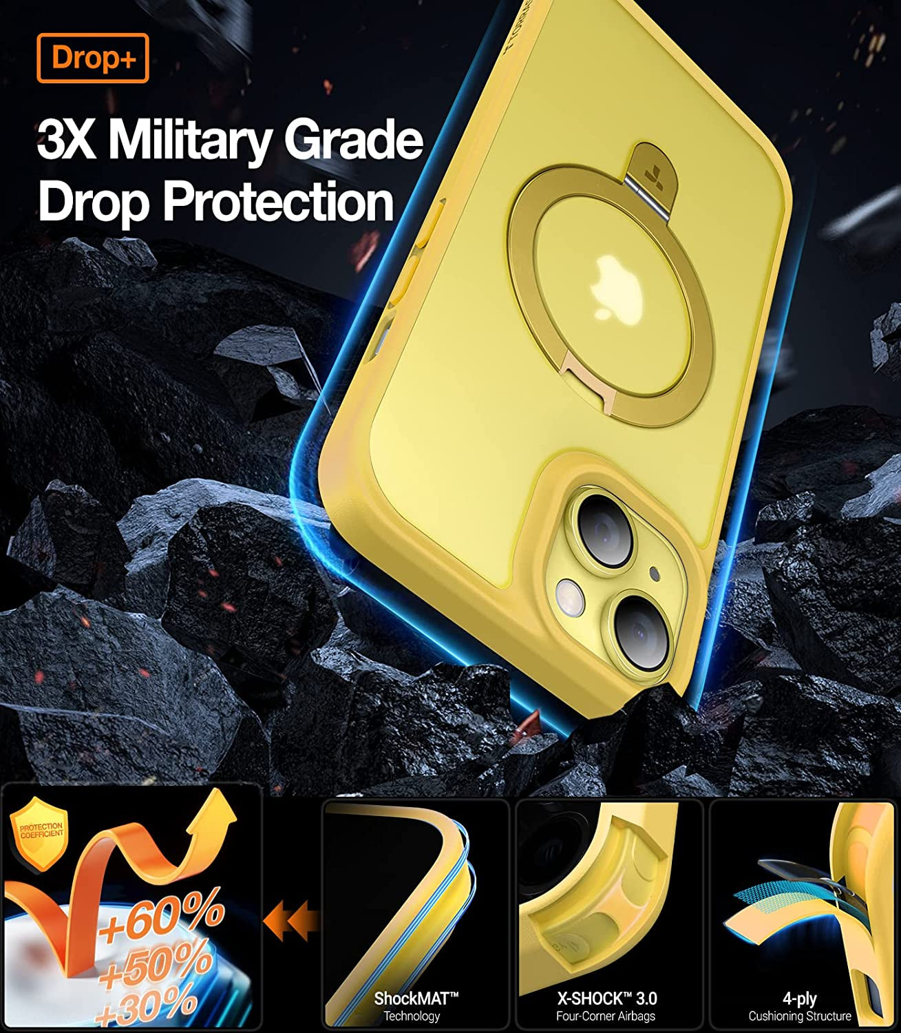 TORRAS Magnetic UPRO Ostand for Iphone 14 Case/Iphone 13 Case 6.1 Inch, Compatible with Magsafe Matte Hard Back with Soft Silicone Edge Protective yet Slim Kickstand Phone Cases for Iphone 14, Yellow  TORRAS   