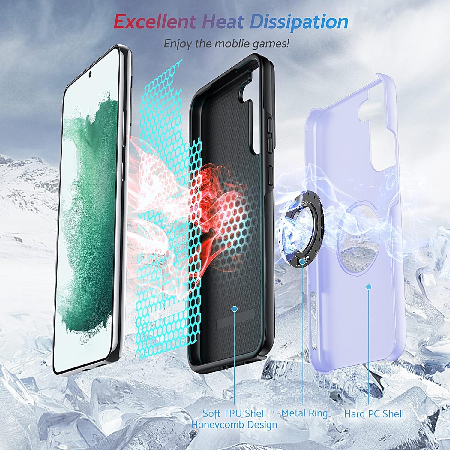 Anqrp Hidden Series Galaxy S22 plus Case 5G,[Heat Dissipation][No Fall-Off Kickstand] 360°Metal Ring, 15Ft Military Grade Shockproof Phone Case for Samsung Galaxy S22 plus 6.6 Inch, Purple  Anqrp   