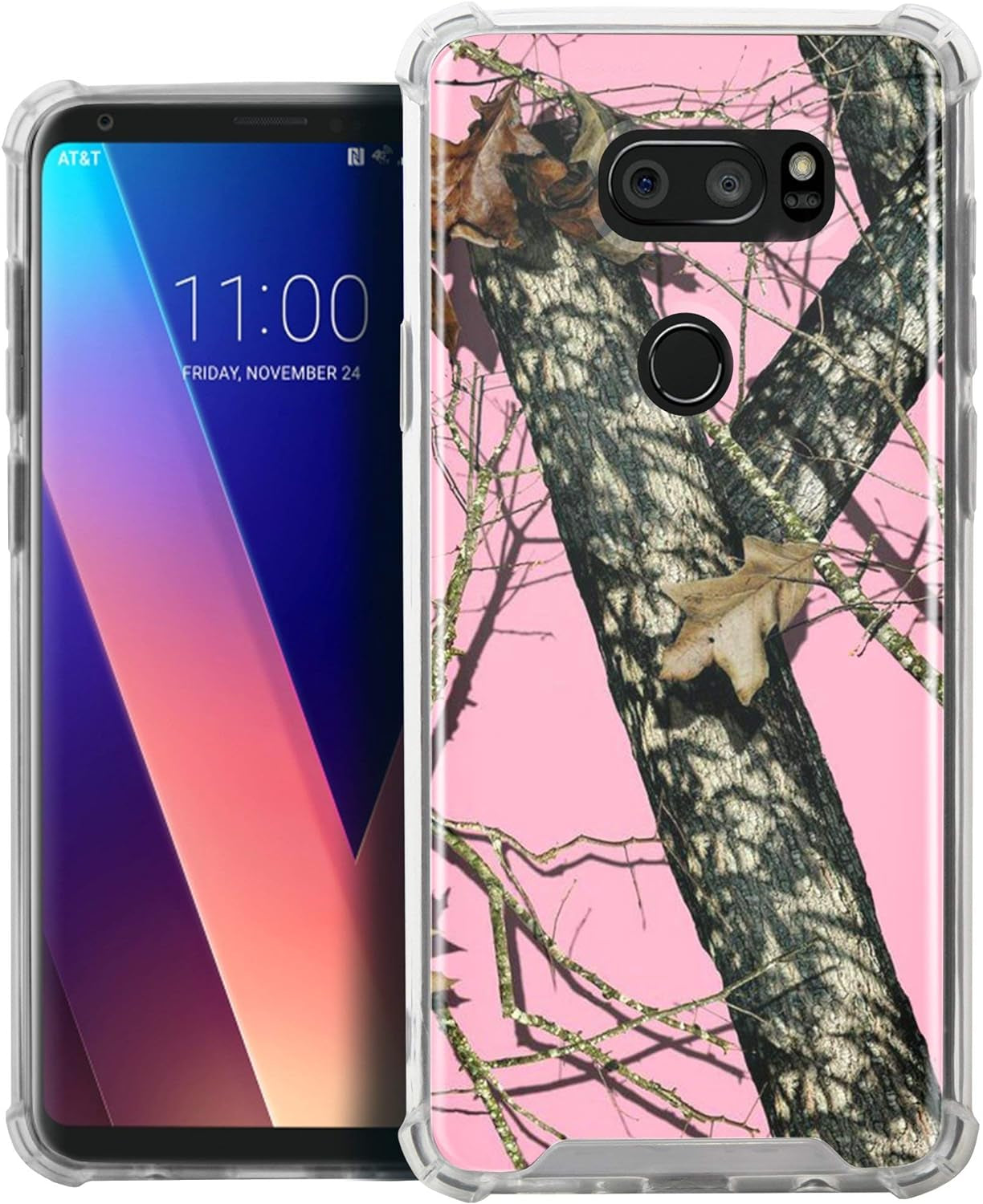 Casesondeck Pink Case Compatible with [LG V30 and LG V30S Thinq] Hunters Series Max Clarity Bumper, Hard Back Plate Soft TPU Edges for Max Protection (Pink Hunters Camo)  CasesonDeck   