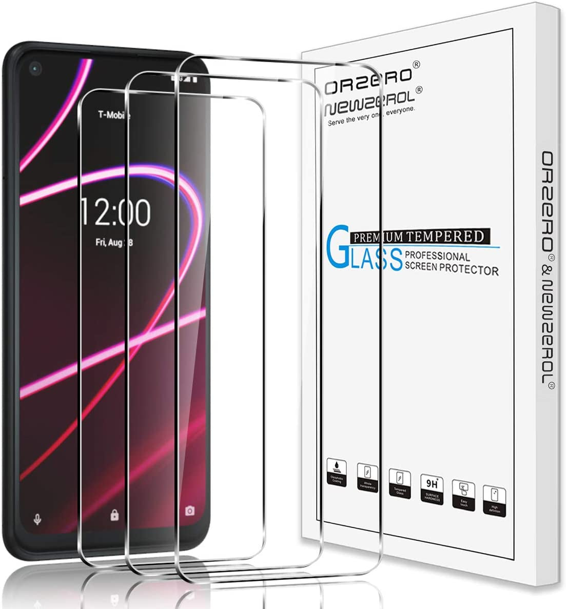 Orzero (3 Pack) Tempered Glass Screen Protector Compatible for T-Mobile Revvl 5G 2020 Release (Not Fits for T-Mobile REVVL V+ 5G 2021), 9 Hardness HD Anti-Scratch (Lifetime Replacement)  Orzero   