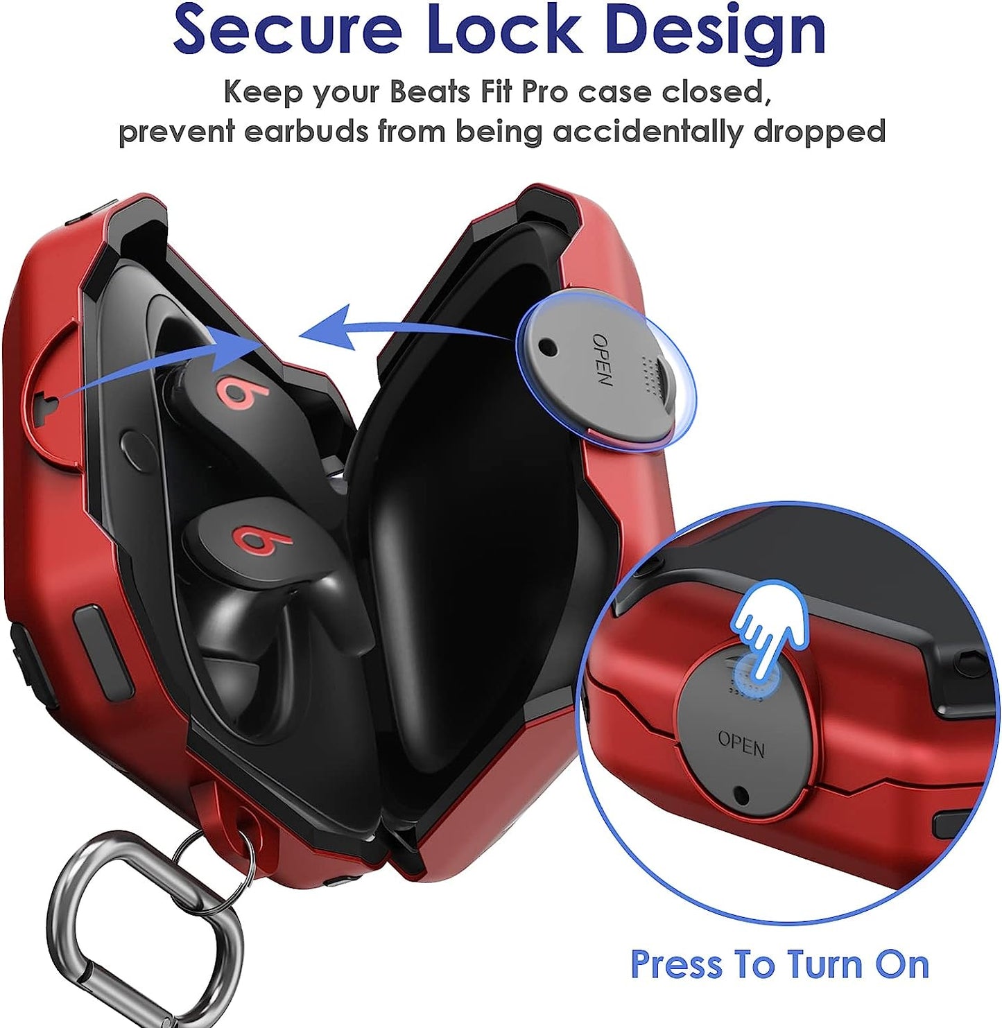 NUOMIJIO Case for Beats Fit Pro 2021 with Secure Lock Full Body Shock-Absorbing Anti-Scratch Hard Shell Protective Cover Compatible with Beats Fit Pro with Keychain (Red)  NUOMIJIO   