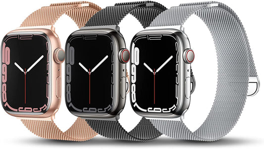 TRA 3 Pack Metal Stainless Steel Bands Compatible with Apple Watch Band 49Mm 45Mm 44Mm 42Mm 41Mm 40Mm 38Mm, Magnetic Mesh Loop Strap Wristband for Iwatch Ultra Series 8/SE/7/6/5/4/3/2/1 Men Women  TRA   