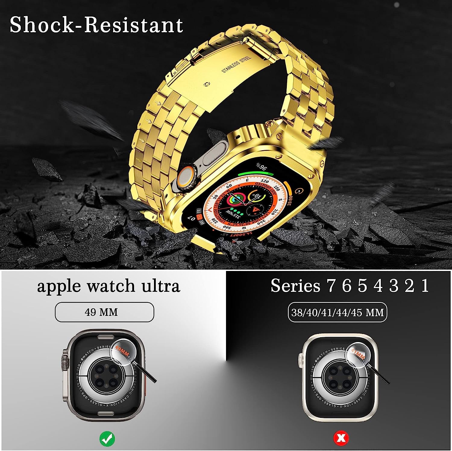 Amznew Apple Watch Bands Compatible for Iwatch Series Ultra (49Mm) 8/7(45Mm/41Mm), 6/5/4/Se(44Mm/40Mm) 3/2/1(42Mm/38Mm), Stainless Steel Iwatch Bands with Case and Protective Cover Men  Amznew   