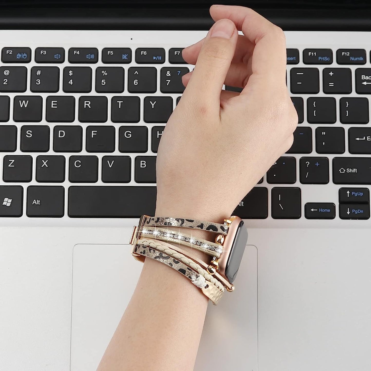 Posh Leather Bands Compatible with Apple Watch Bands 38Mm 40Mm 41Mm for Women Men，Metal Sheets Bracelet Jewelry Warp Strap for Iwatch Series SE 7 6 5 4 3 2 1（Cheetah with Gold）  REALSIGN   