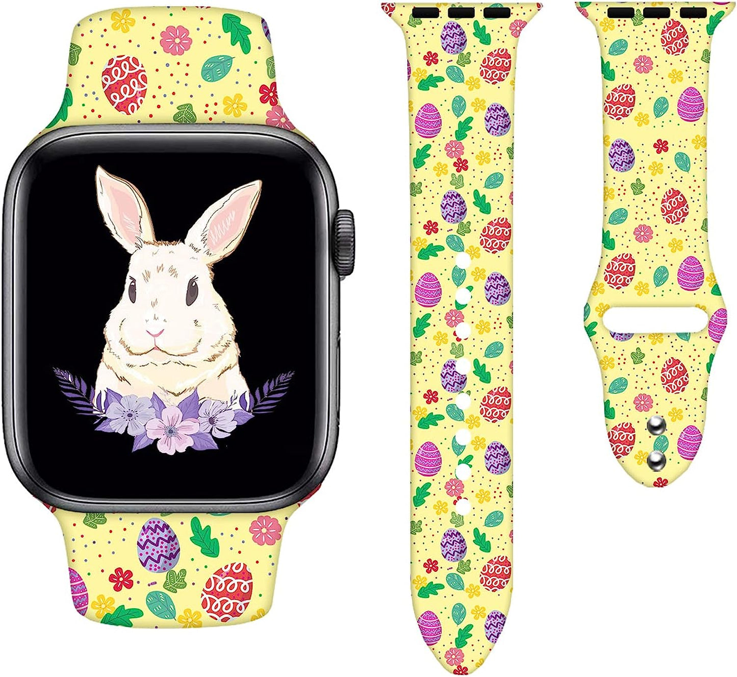 Watch Bands Compatible Apple Watch for Women Men, Adjustable Smart Watch Band Soft Silicone Wristbands Replacment Strap for Watch Series 7 6 5 4 3 2 1  KASDBY Floral Easter Eggs 38mm/40mm/41mm 