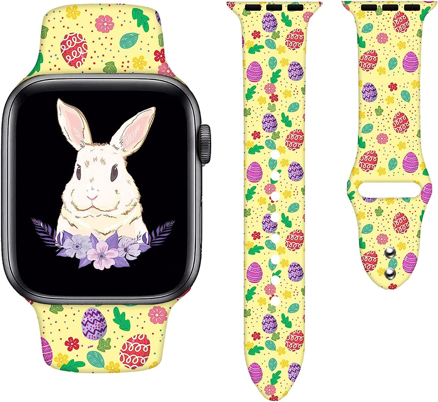 Watch Bands Compatible Apple Watch for Women Men, Adjustable Smart Watch Band Soft Silicone Wristbands Replacment Strap for Watch Series 7 6 5 4 3 2 1  KASDBY Floral Easter Eggs 38mm/40mm/41mm 