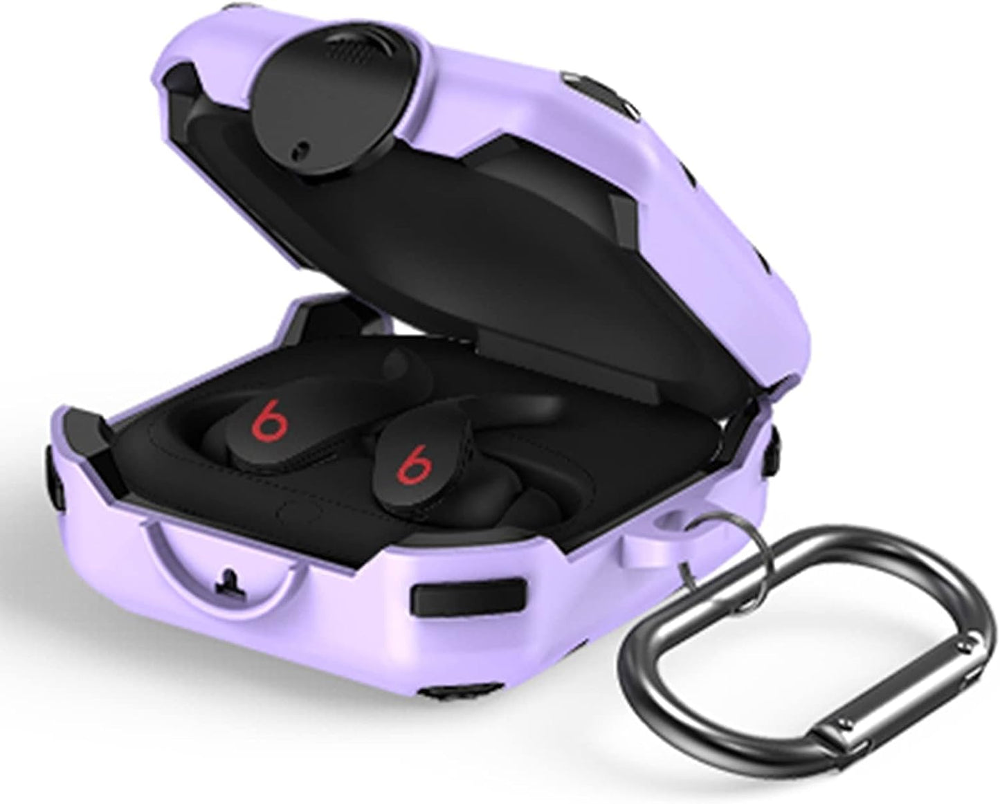 [Upgrade Secure Lock] Beats Fit Pro Case 2021, VAEKNVG Shock-Absorbing Protective Armor Cover for Beats Fit Pro Earbuds Accessories, TPU Hard Shell with Carabiner,Red  VAEKNVG A-Purple  