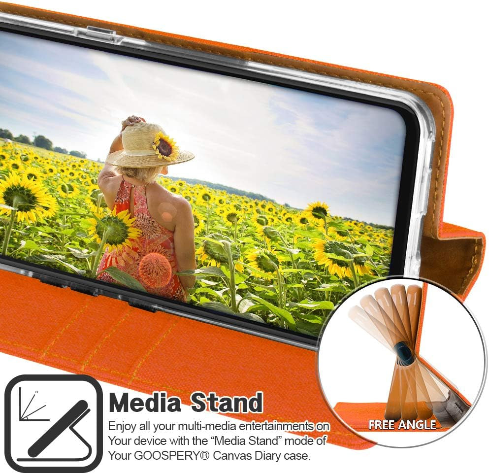 GOOSPERY Canvas Wallet for LG V40 Thinq Case (2018) Denim Stand Flip Cover (Orange)  GOOSPERY   