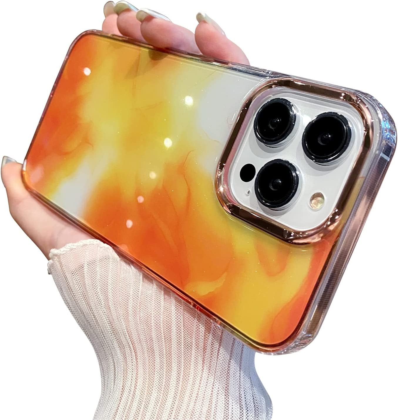 Uioeua Compatible with Iphone 14 Pro Max Case for Women Girls,Luxury Shiny Fashion Gradient Glitter Bling Cute Clear Acrylic Plate Shockproof Case for Iphone 14 Pro Max(Gradient Purple)  Uioeua Ink Yellow  