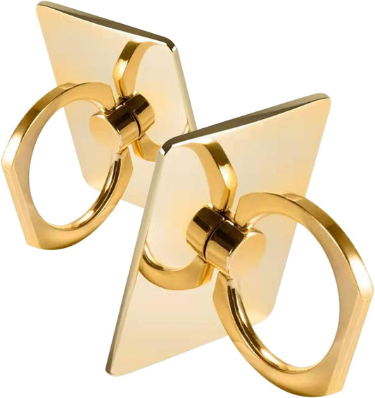 [2 Pack] Square Sparkling Cell Phone Ring Holder Stand,360 Degree Rotation and 180 Degreeadjustable Finger Ring Kickstand with Polished Metal Phone Grip (Gold)  Wansurs   