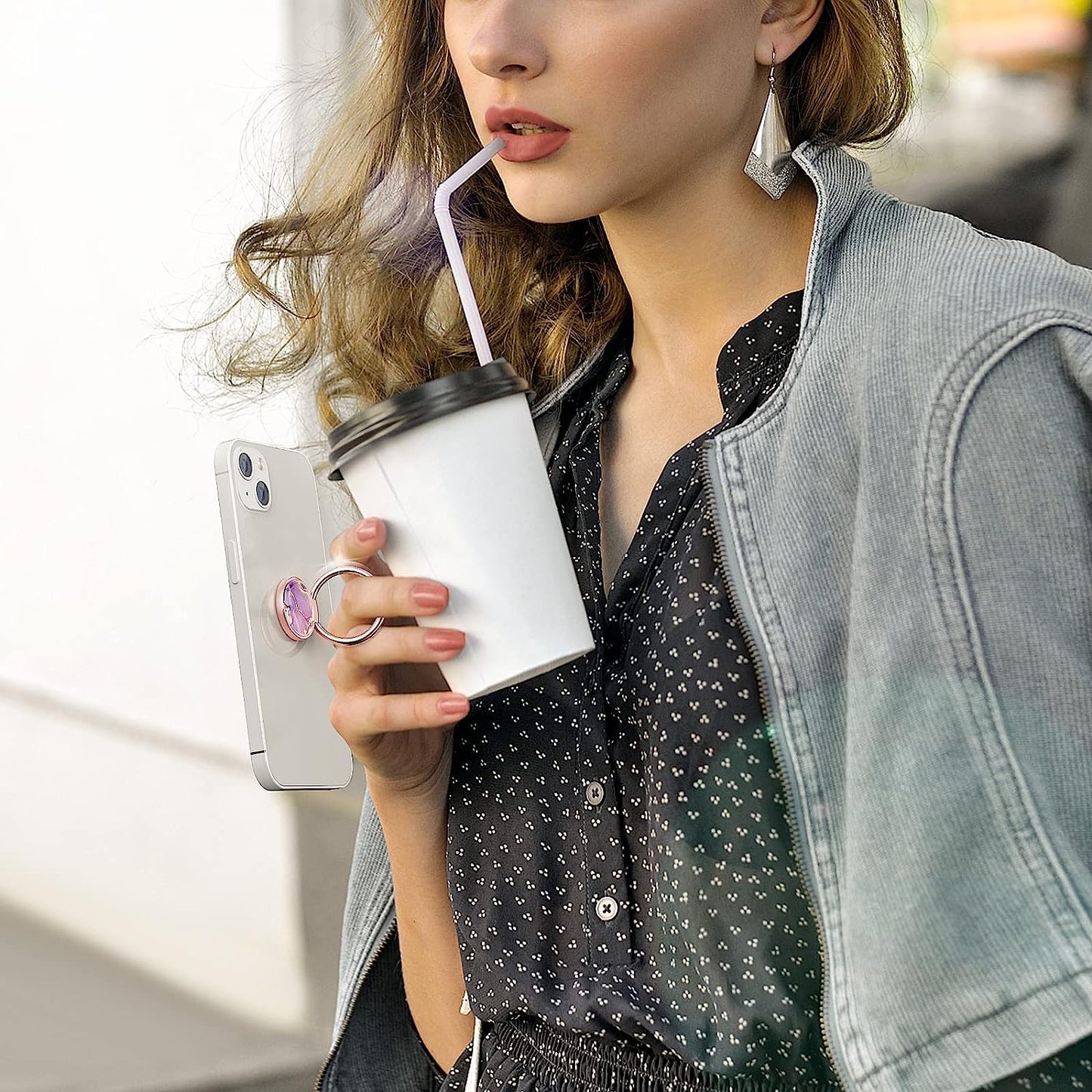 Chvelop Cell Phone Ring Holder, Finger Ring Stand, 360 Degree Rotation Finger Ring Kickstand, Metal Grip for Magnetic Car Mount Compatible with Iphone, Samsung, Lg,Sony,Smartphone Accessories (Purple)  Chvelop   