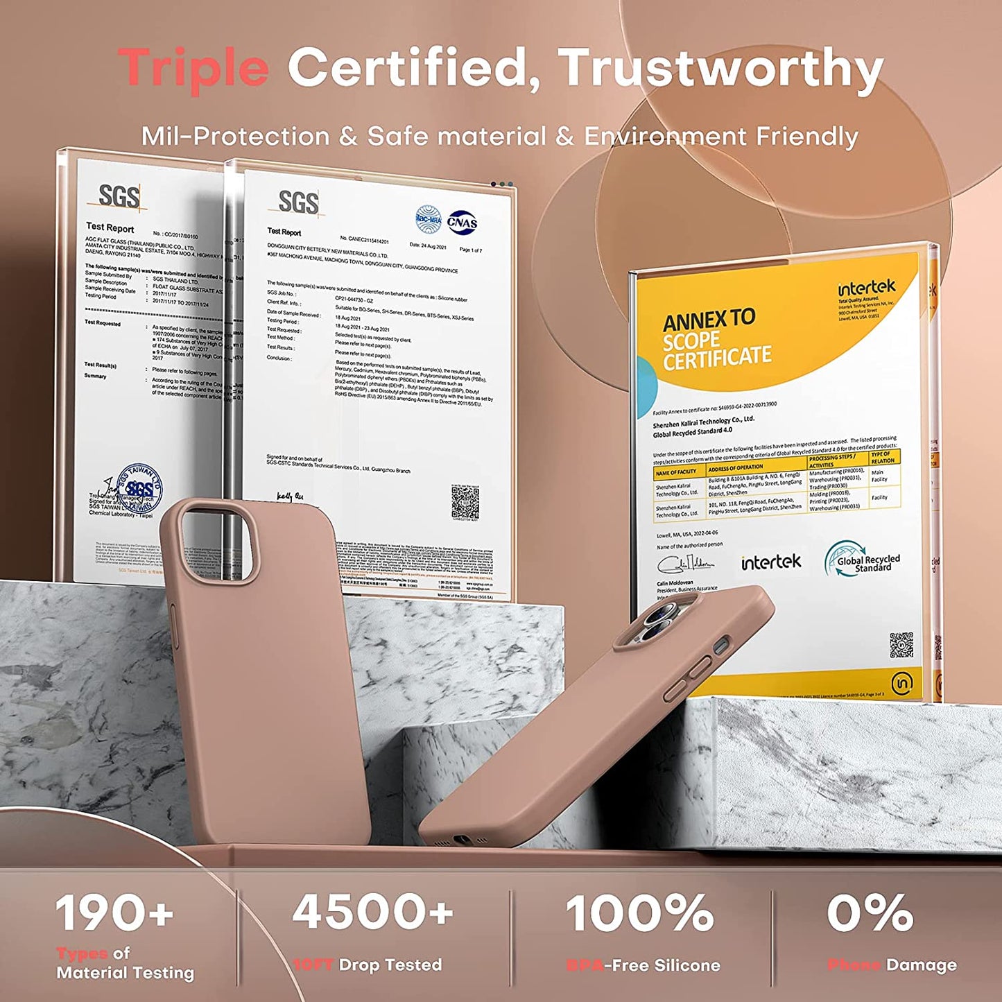 TOCOL [5 in 1 Designed for Iphone 14 Case, with 2 Pack Screen Protector + 2 Pack Camera Lens Protector, Liquid Silicone Phone Case 6.1 Inch, [Anti-Scratch] [Drop Protection], Brown  TOCOL   