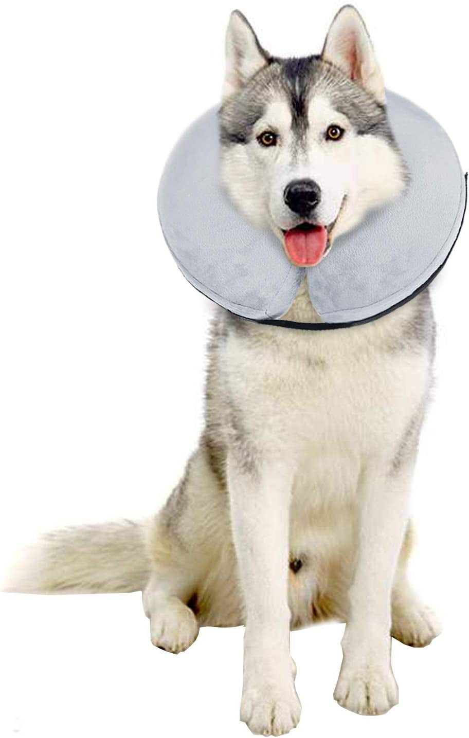 BENCMATE Protective Inflatable Collar for Dogs and Cats - Soft Pet Recovery Collar Does Not Block Vision E-Collar (Medium, Blue)  BENCMATE Grey [Neck:18"-25"] X-Large 