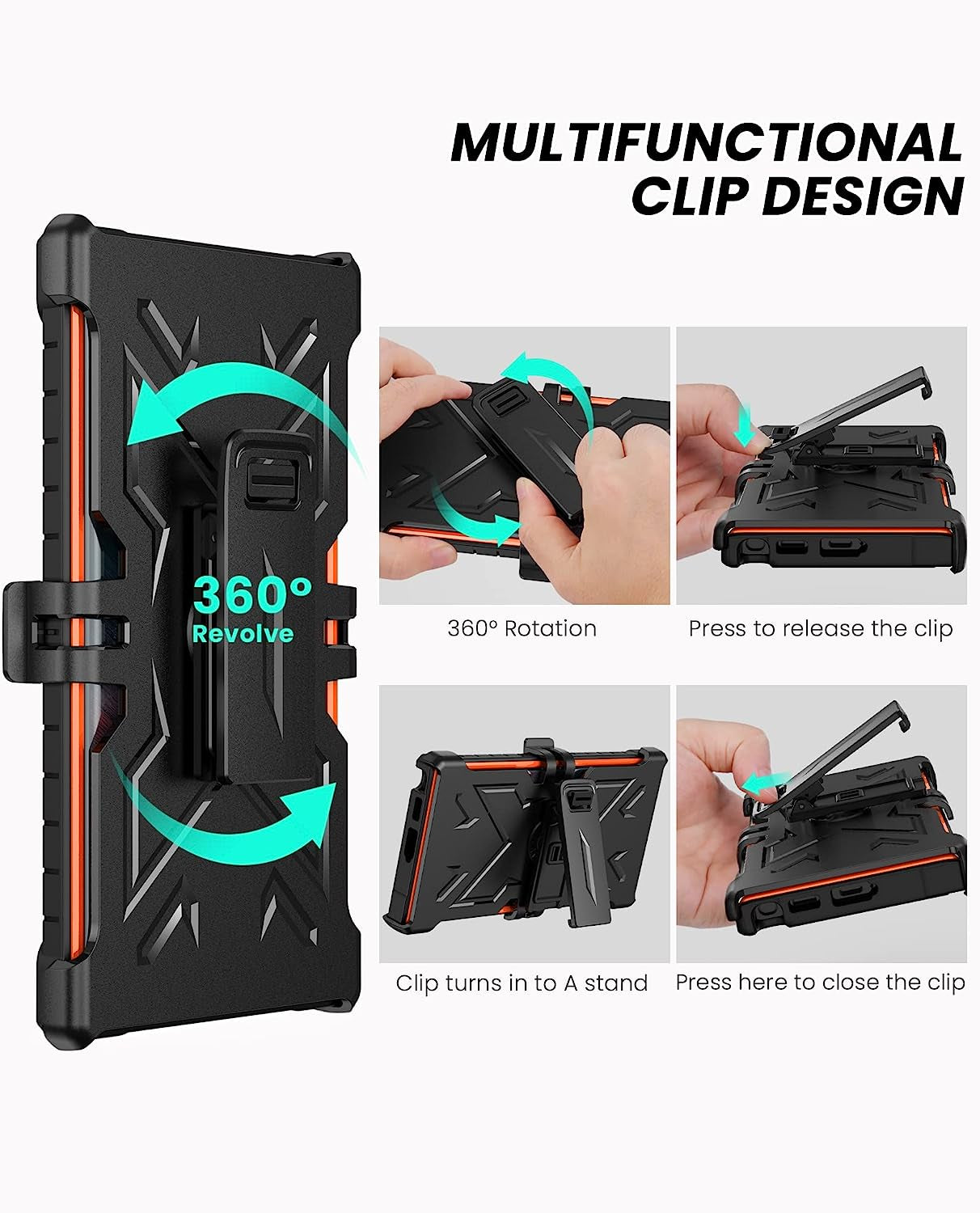 FNTCASE for Samsung Galaxy S22 Ultra Case: Built-In Screen Protector & Kickstand & Belt-Clip Holster, Extra Front Frame Full-Body Dual Layer Rugged Heavy Duty Shockproof Protective Phone Cover-Orange  FNTCASE   