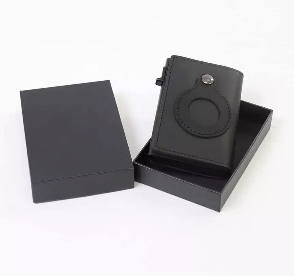 JAT Leather Airtag Men Wallet Genuine Crazy Horse Leather Automatic Pop up Wallet with Airtag Front Pocket (Carbon Fiber)  JAT   