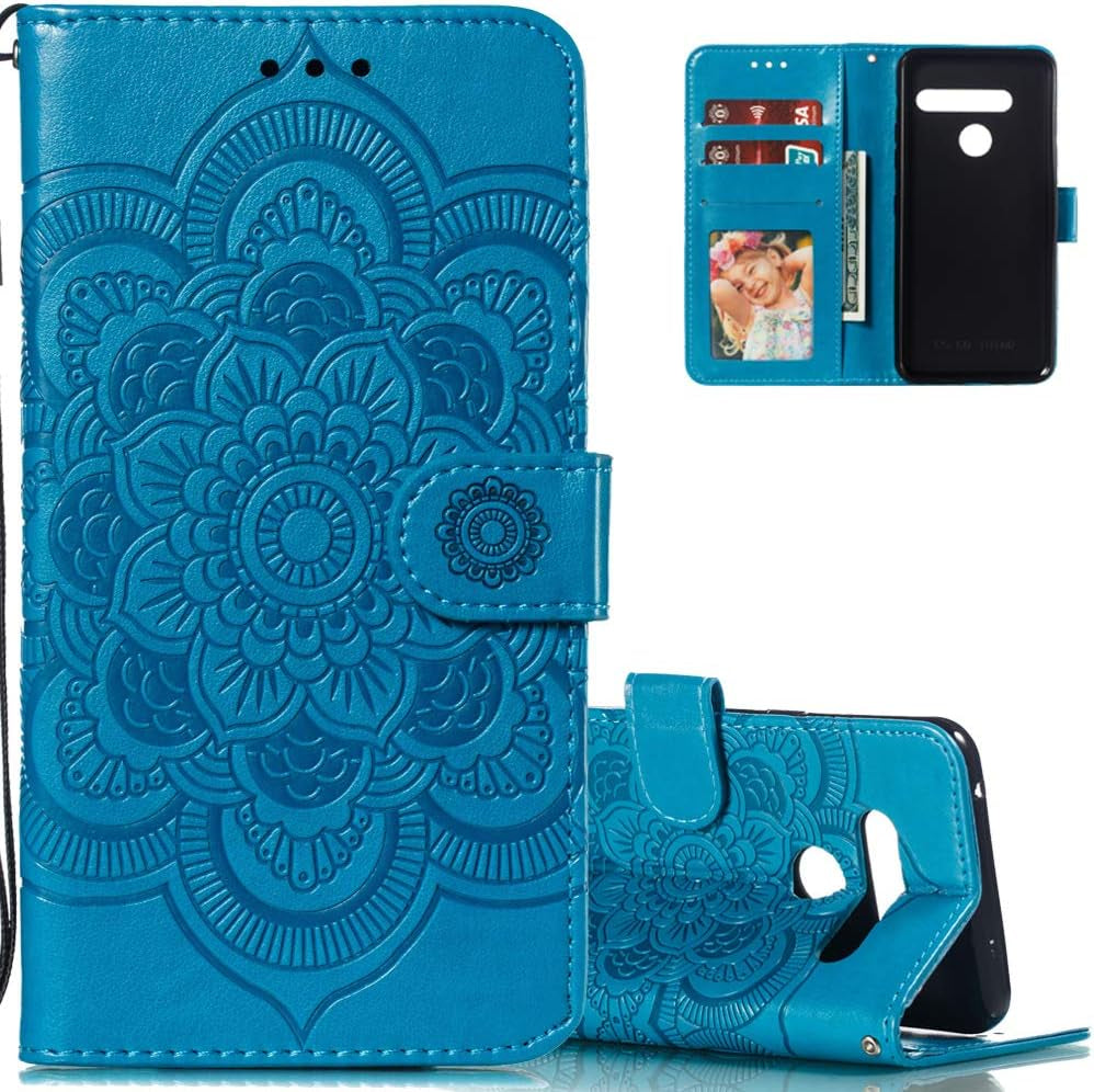 LEECOCO for LG G8 Thinq Case Mandala Embossing Luxury PU Leather Flip Notebook Wallet Bookstyle Magnetic Stand Card Slot Folio Bumper Protection Cover for LG G8 / G8S / G8 Thinq Mandala Black LD  LEECOCOO Ld: Blue  