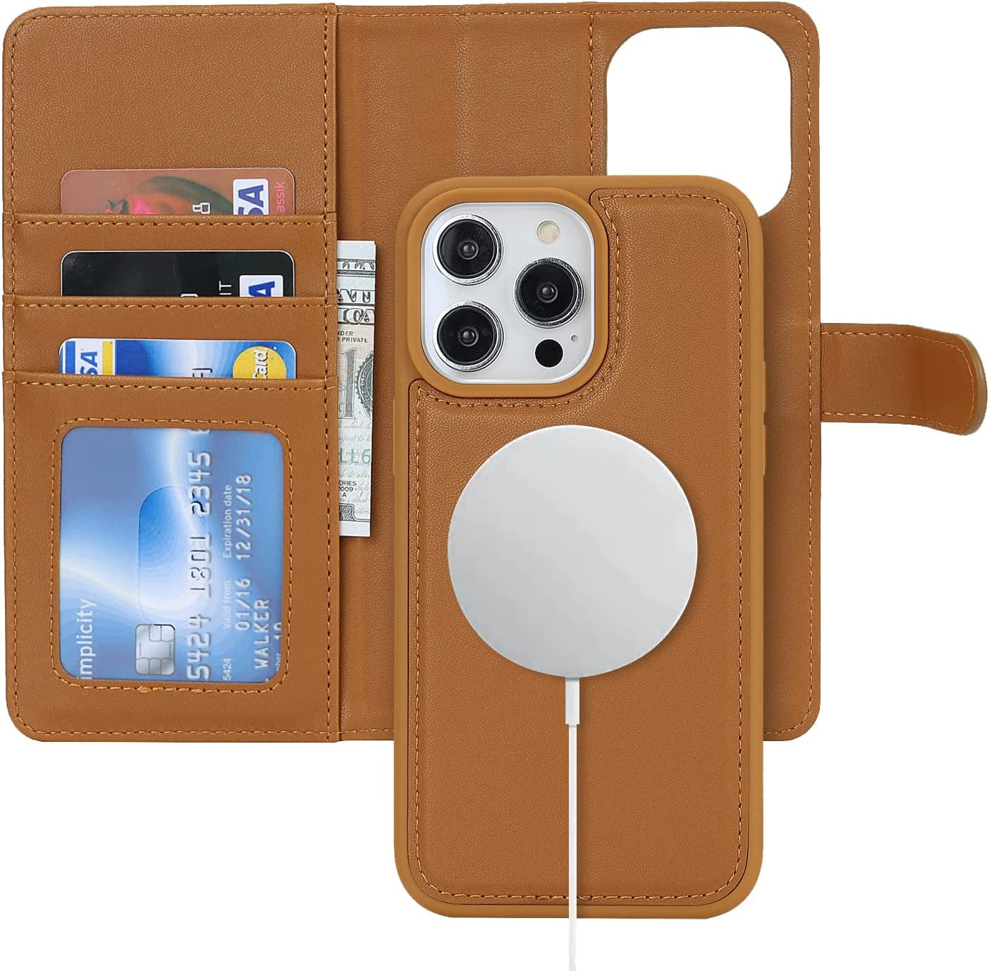 Ｈａｖａｙａ Iphone 13 Pro Max Wallet Case Magsafe,Iphone 12 Pro Max Wallet Case Detachable Magnetic,Iphone 13 Pro Max Phone Case Wallet with Card Holder for Women,Flip Magnetica Cover for Men-Blue  Ｈａｖａｙａ Brown iPhone 14 Pro 