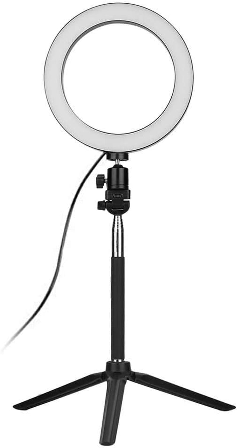 Fonrest LED Ring Light with Stretchable Tripod Stand Selfie Stick, 6-Inch Dimmable Floor/Table Annular Lamp for Selfie, Makeup, Live Stream, Youtube, Vlog, Camera/Phone Video Shooting USB Plug  FONREST   