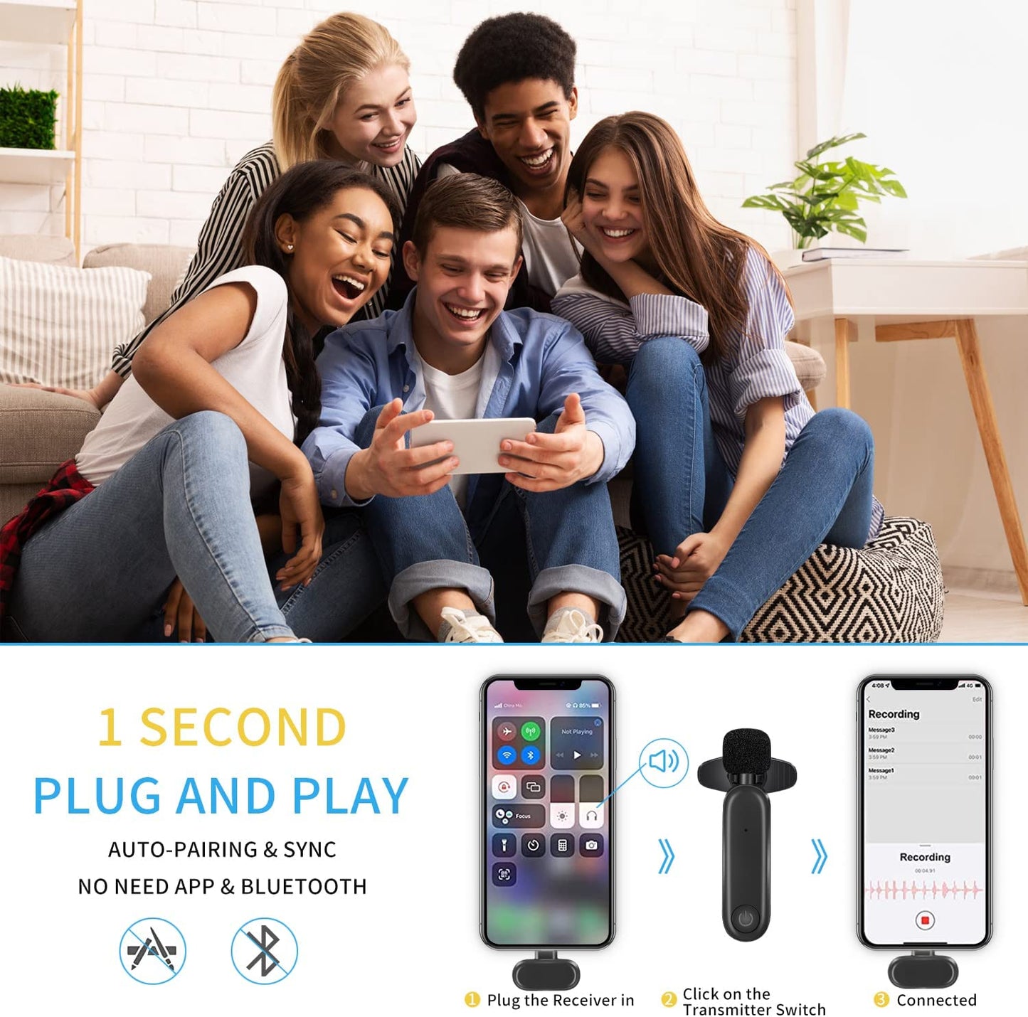 Oney World Wireless Lavalier Microphone, Lapel Mic, Suitable for Smartphone, Use It to Record Video, Live on Facebook, Tiktok, Youtube Platforms. Plug and Play with 2 Noise-Cancelling Microphones  Oney world   